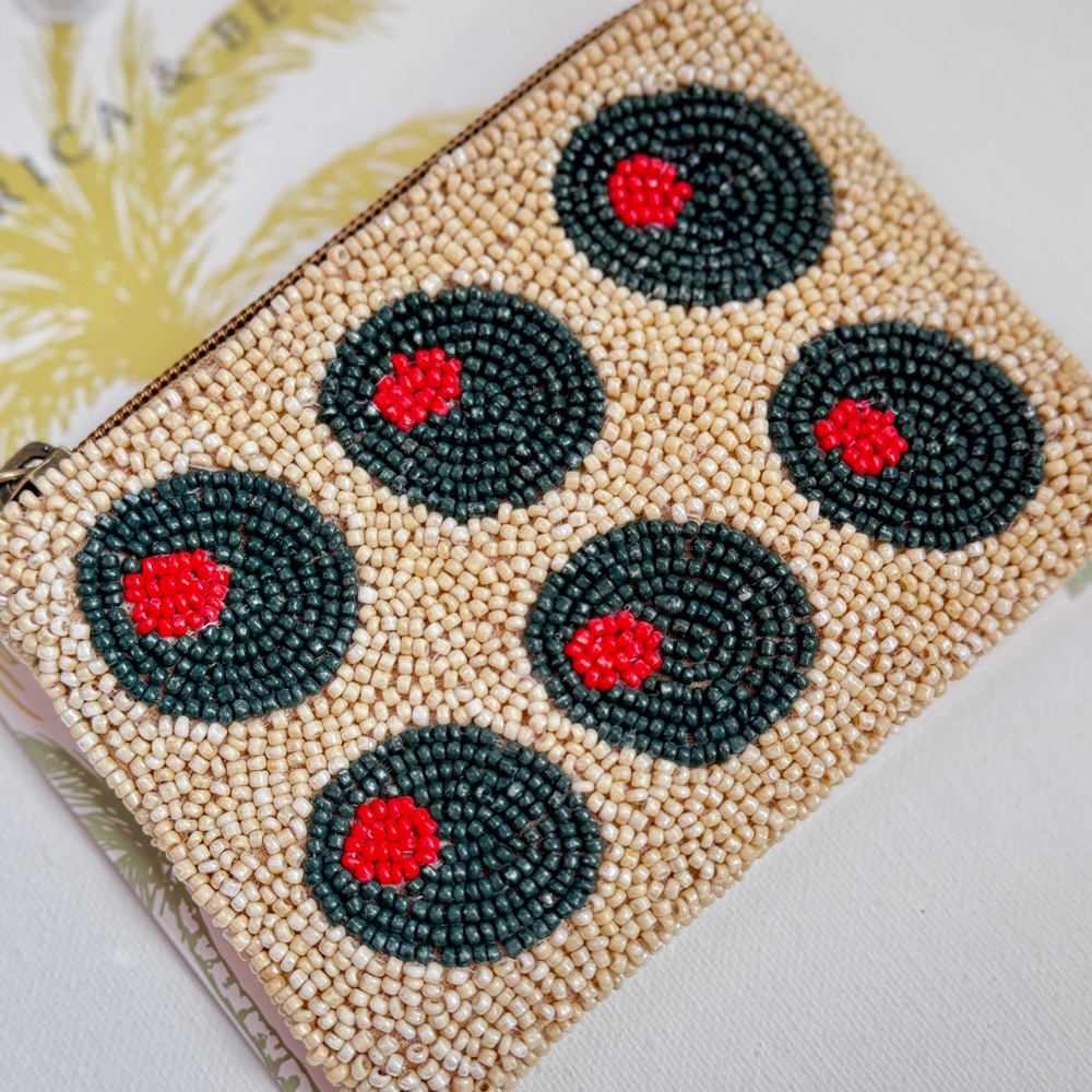 America & Beyond Beaded Martini Olive Coin Pouch NWT